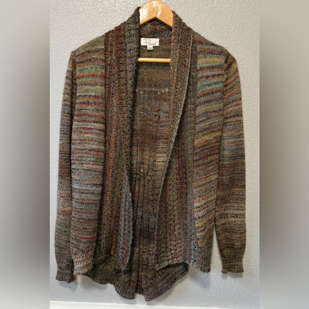 Ponsesa multi colored open front boho cardigan Large